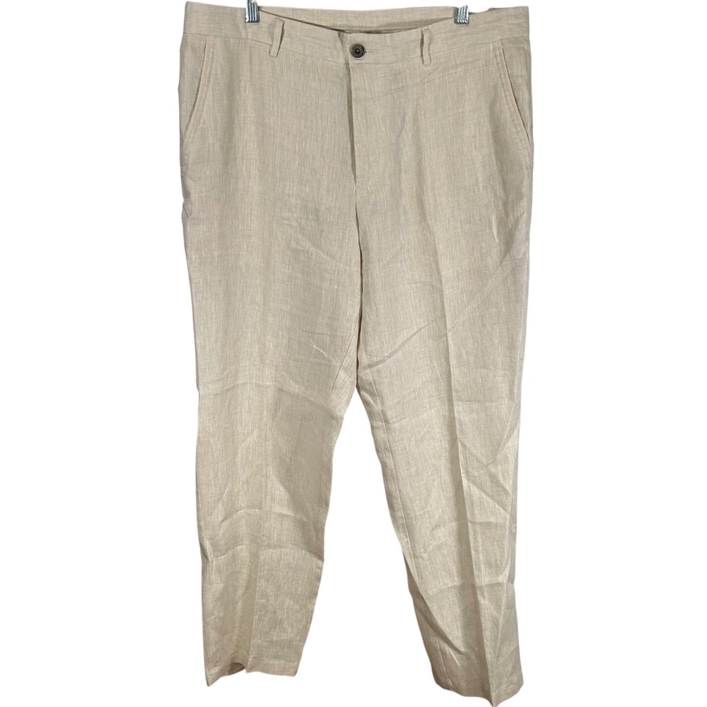 Tasso Elba Island Mens 36x32 Linen Pants Beige Flat Front Beach Trousers Resort - Picture 1 of 9